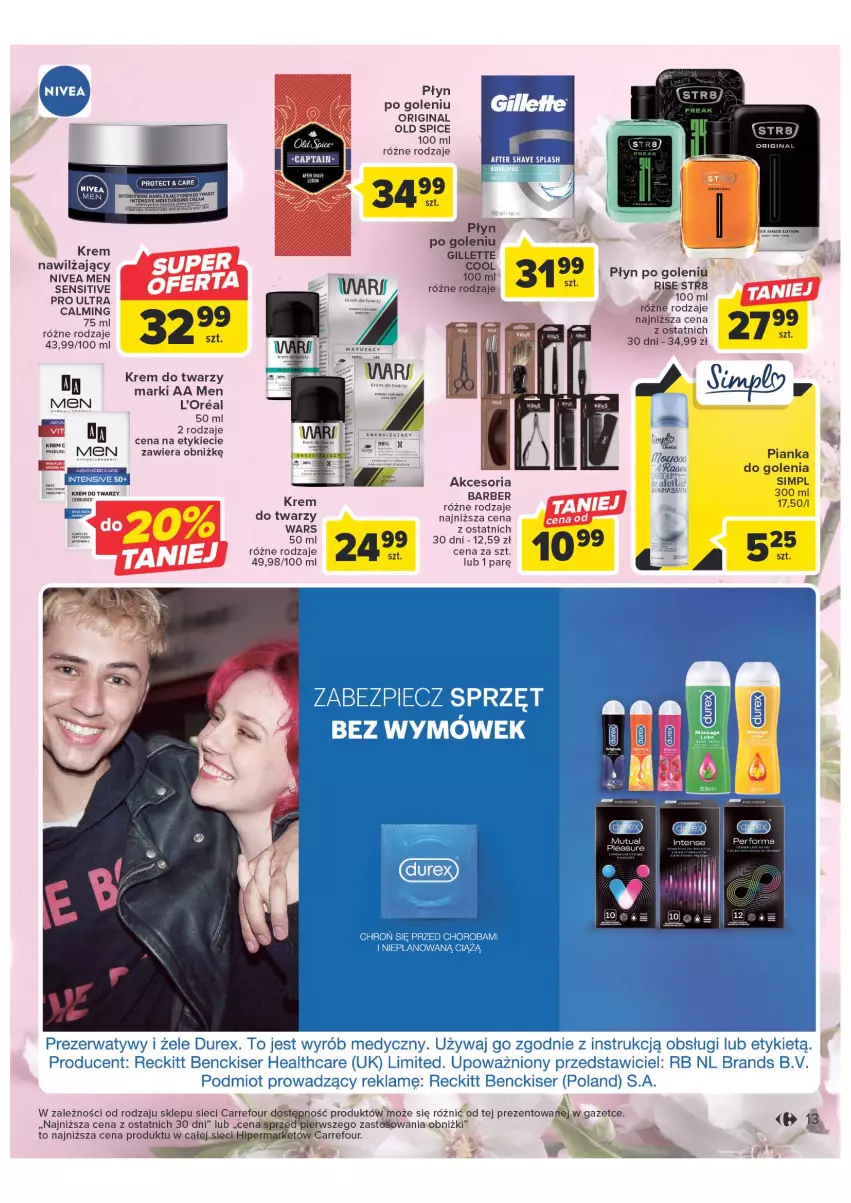 Gazetka promocyjna Carrefour - Gazetka Wiosna w pięknym stylu - ważna 07.03 do 18.03.2023 - strona 13 - produkty: Gillette, Gin, Krem do twarzy, Krem nawilżający, Nivea, Nivea Men, Old Spice, Str8