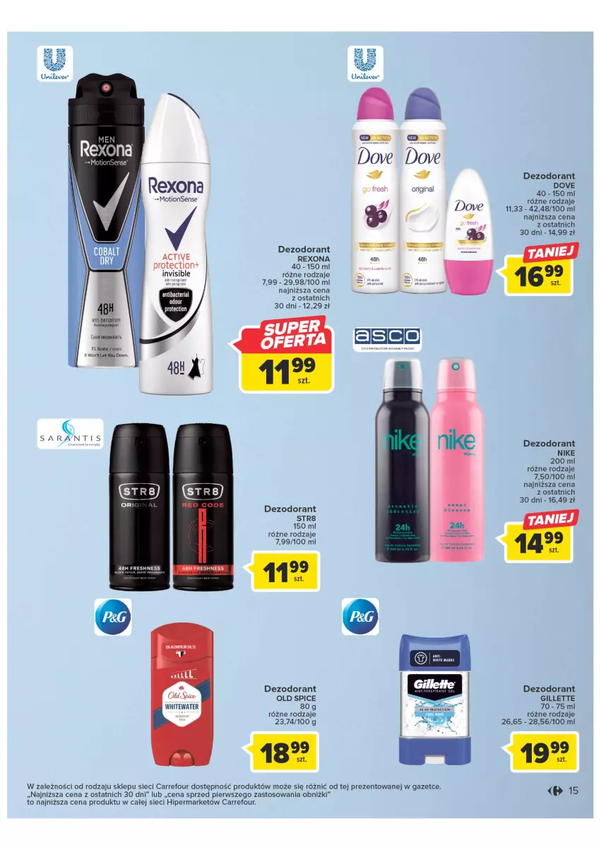 Gazetka promocyjna Carrefour - Gazetka Wiosna w pięknym stylu - ważna 07.03 do 18.03.2023 - strona 15 - produkty: Dezodorant, Dove, Gillette, Gin, Nike, Old Spice, Rexona, Str8