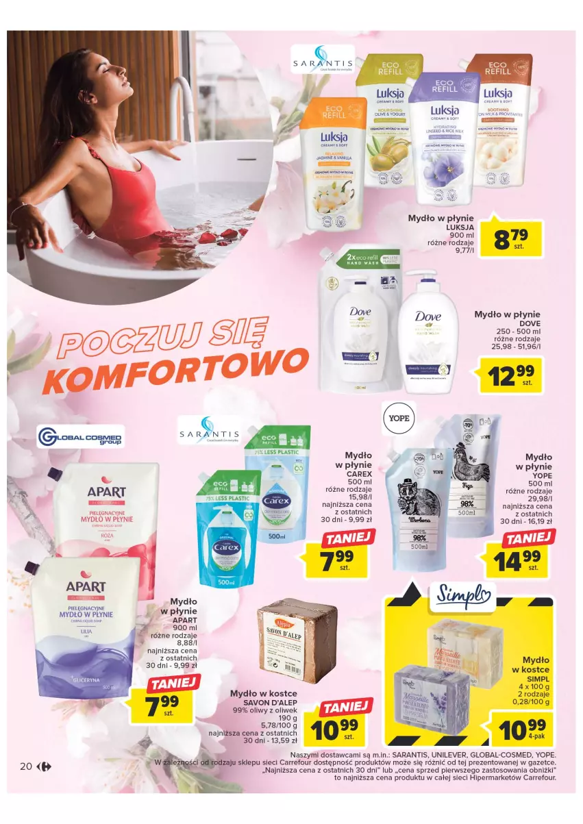 Gazetka promocyjna Carrefour - Gazetka Wiosna w pięknym stylu - ważna 07.03 do 18.03.2023 - strona 20 - produkty: Dove, Luksja, Mydło, Mydło w płynie, Yope