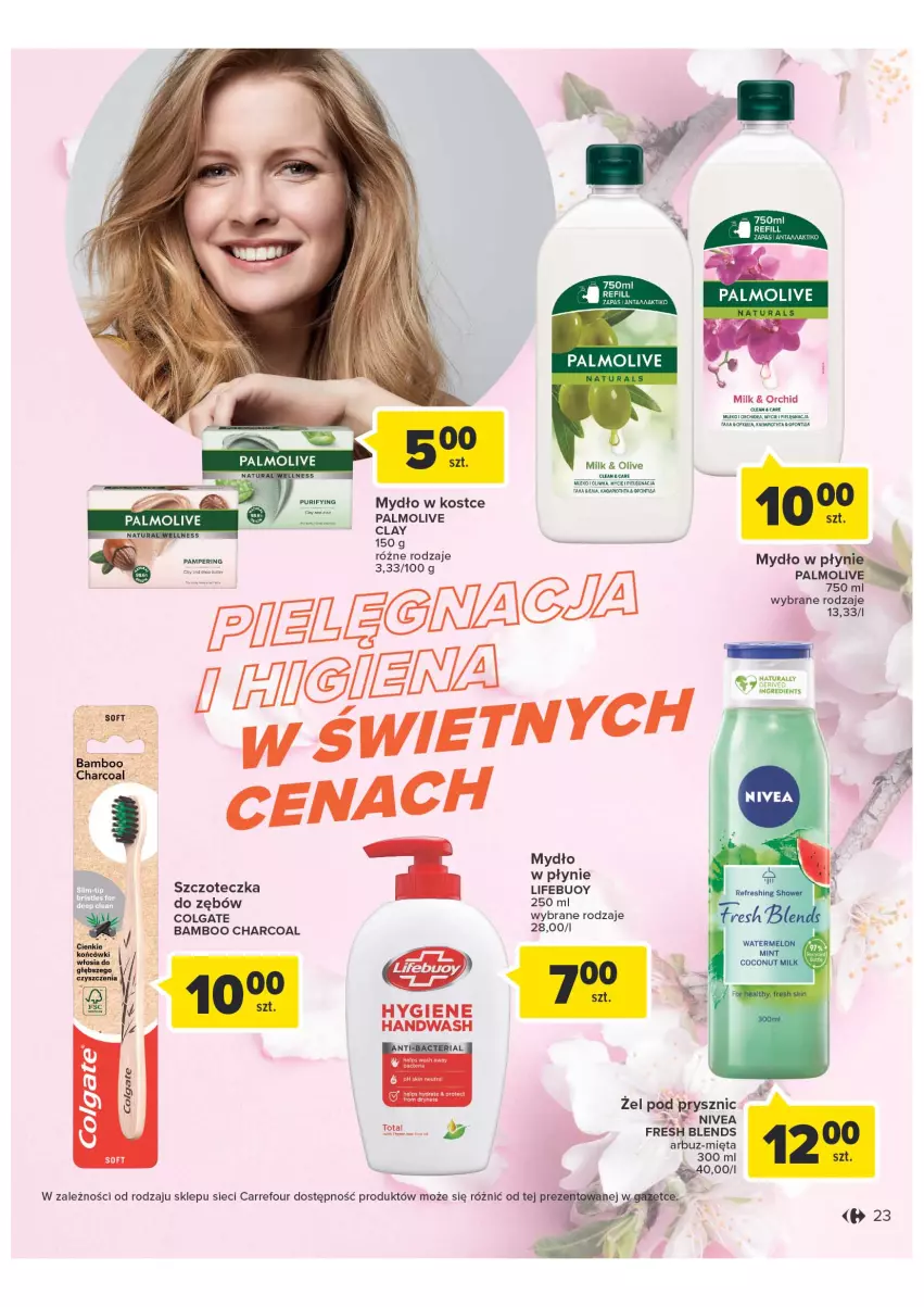 Gazetka promocyjna Carrefour - Gazetka Wiosna w pięknym stylu - ważna 07.03 do 18.03.2023 - strona 23 - produkty: Arbuz, Colgate, LG, Mięta, Mleko, Mydło, Mydło w płynie, Nivea, Palmolive, Ponti, Szczoteczka