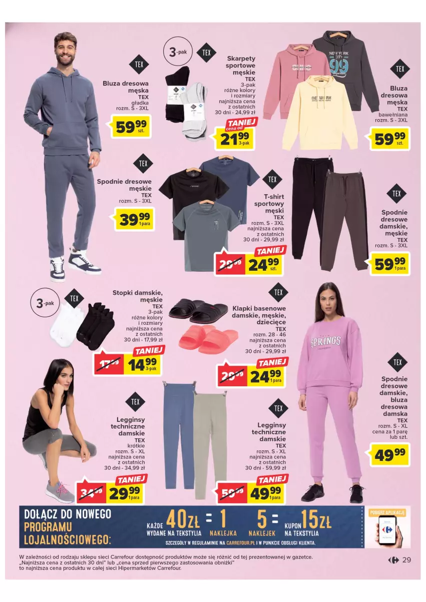 Gazetka promocyjna Carrefour - Gazetka Wiosna w pięknym stylu - ważna 07.03 do 18.03.2023 - strona 29 - produkty: Bluza, Bluza dresowa, Dres, Dzieci, Gin, Karp, Klapki, Klej, Legginsy, Por, Spodnie, Spodnie dresowe, Sport, T-shirt, Top