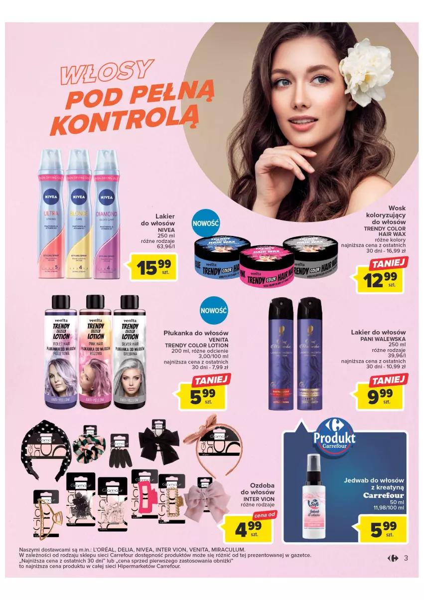 Gazetka promocyjna Carrefour - Gazetka Wiosna w pięknym stylu - ważna 07.03 do 18.03.2023 - strona 3 - produkty: Lakier, Lakier do włosów, Nivea