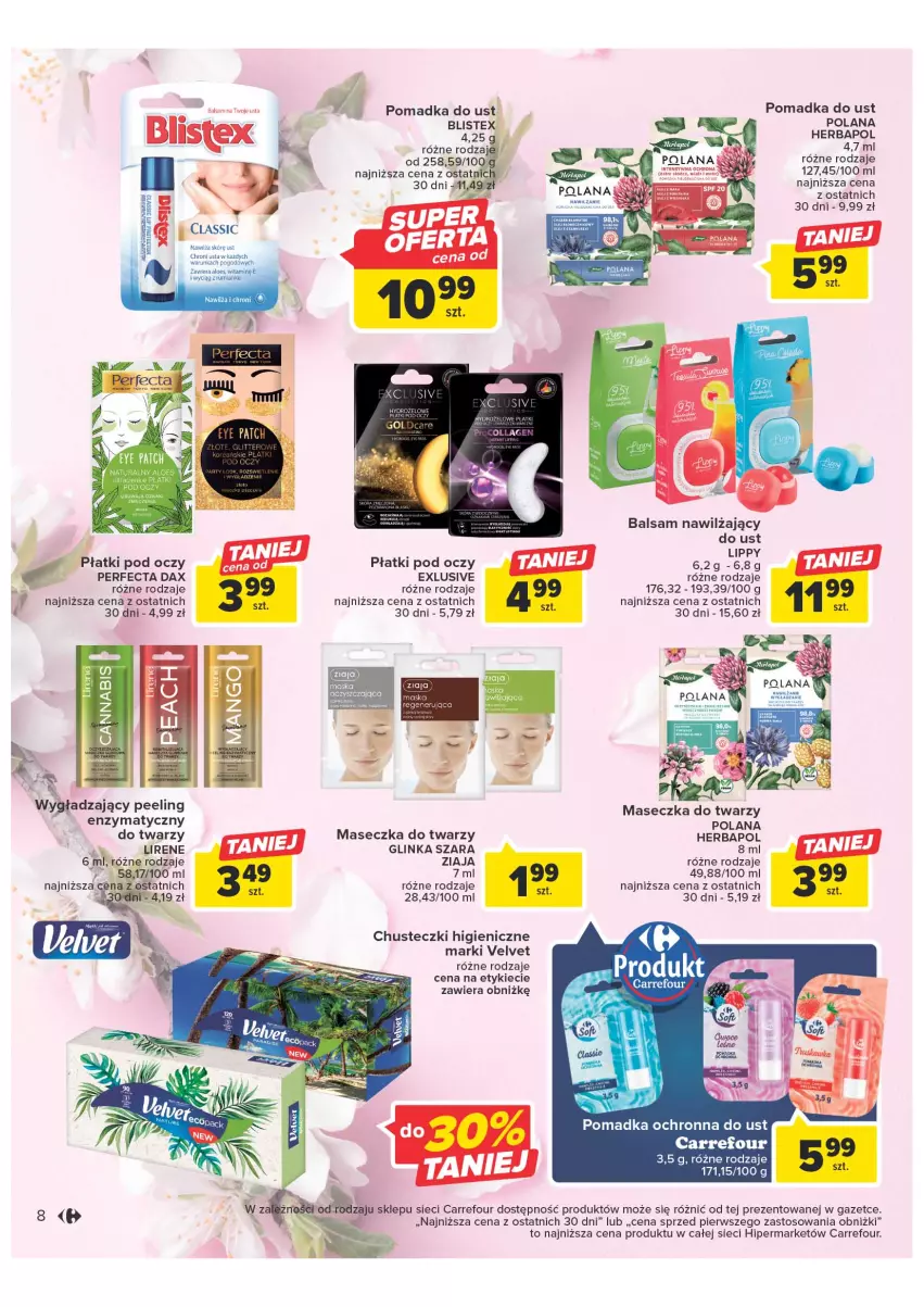 Gazetka promocyjna Carrefour - Gazetka Wiosna w pięknym stylu - ważna 07.03 do 18.03.2023 - strona 8 - produkty: Chusteczki, DAX, Herbapol, Inka, LANA, Lirene, Peeling, Perfecta, Rum, Velvet, Ziaja