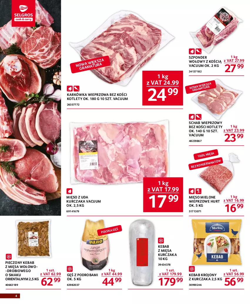 Gazetka promocyjna Selgros - Oferta gastronomiczna - ważna 11.04 do 19.04.2023 - strona 4 - produkty: Karkówka wieprzowa, Kebab, Kotlet, Kurczak, Mięso, Mięso mielone, Mięso z uda kurczaka, Piec, Schab wieprzowy