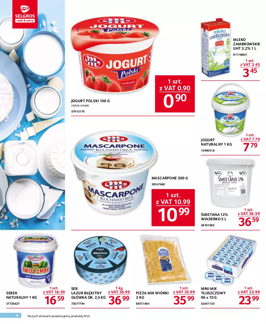 Gazetka promocyjna Selgros - Oferta gastronomiczna - ważna 11.04 do 19.04.2023 - strona 6 - produkty: Jogurt, Jogurt naturalny, Lazur, Mascarpone, Mleko, Pizza, Ser, Serek, Serek naturalny