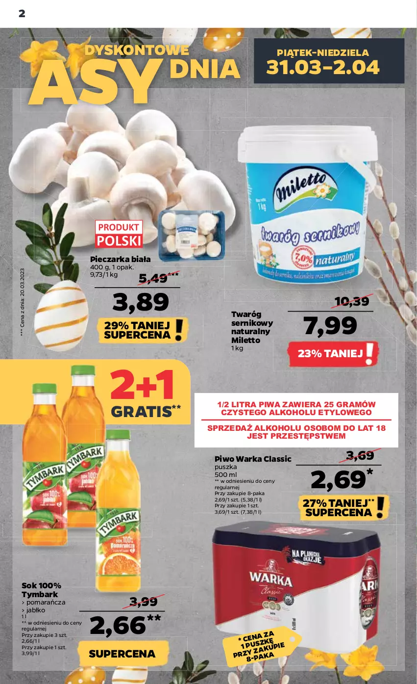 Gazetka promocyjna Netto - Artykuły spożywcze - ważna 30.03 do 05.04.2023 - strona 2 - produkty: Gra, Piec, Pieczarka, Piwa, Piwo, Ser, Sok, Twaróg, Tymbark, Warka