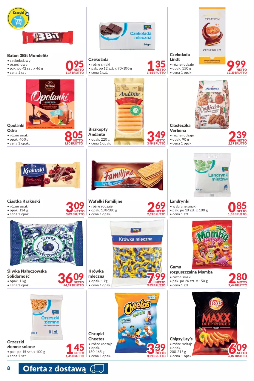 Gazetka promocyjna Makro - [Oferta promocyjna] Dostawy - ważna 17.04 do 02.05.2022 - strona 8 - produkty: Baton, Biszkopty, Cheetos, Chipsy, Chrupki, Ciastka, Czekolada, Fa, Guma rozpuszczalna, Krakus, Krakuski, Lanki, Lay’s, Lindt, Mamba, Orzeszki, Orzeszki ziemne