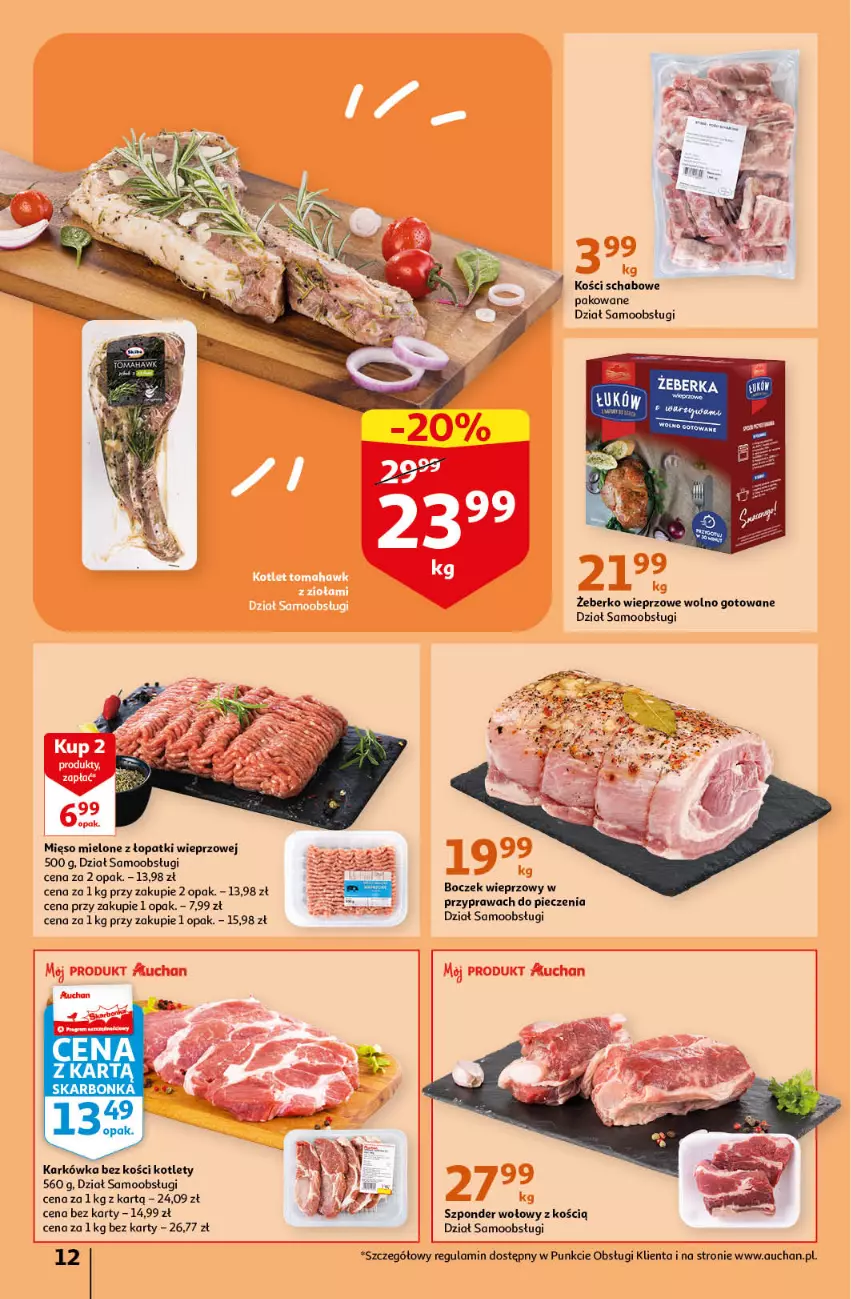 Gazetka promocyjna Auchan - Gazetka Koszyk Oszczędności Auchan Hipermarket - ważna 19.01 do 25.01.2023 - strona 12 - produkty: Boczek, Boczek wieprzowy, Kotlet, Mięso, Mięso mielone, Mięso mielone z łopatki wieprzowej, Piec, Szponder wołowy