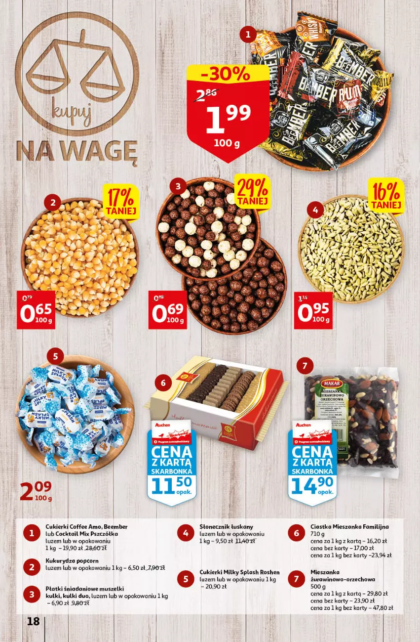 Gazetka promocyjna Auchan - Gazetka Koszyk Oszczędności Auchan Hipermarket - ważna 19.01 do 25.01.2023 - strona 18 - produkty: Ciastka, Cukier, Cukierki, Danio, Fa, Kukurydza, Mus, Popcorn, Wino