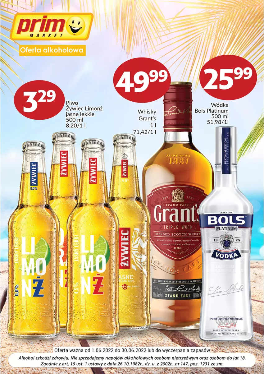 Gazetka promocyjna Prim Market - ważna 01.06 do 30.06.2022 - strona 1 - produkty: Bols, Gra, Piwo, Pur, Whisky, Wódka