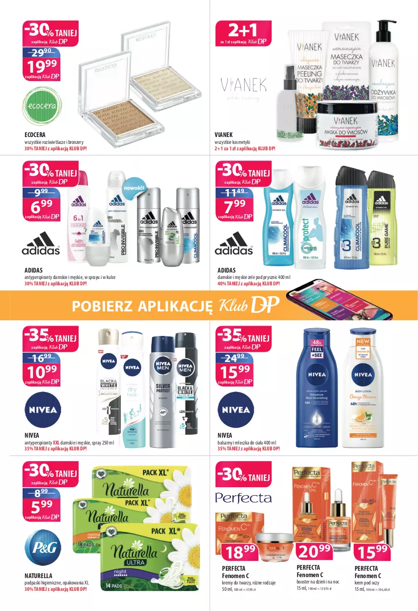 Gazetka promocyjna Drogerie Polskie - Gazetka - ważna 14.01 do 31.01.2022 - strona 3 - produkty: Adidas, Antyperspirant, Booster, Bronzer, Krem pod oczy, Naturell, Naturella, Nivea, Perfecta, Podpaski, Rozświetlacz