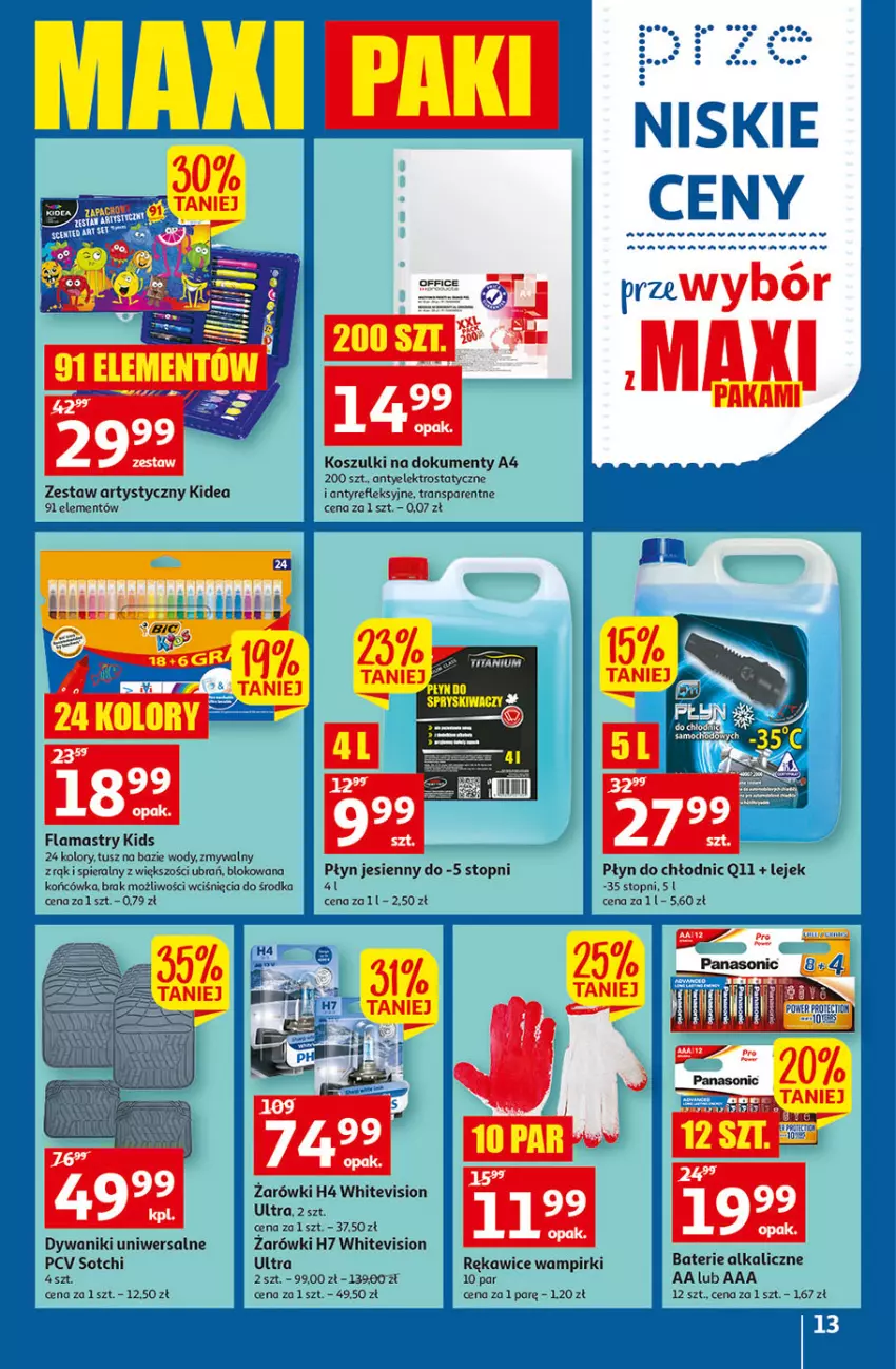 Gazetka promocyjna Auchan - Gazetka przeNISKIE CENY – Przekorzyści cenowe Hipermarkety - ważna 22.09 do 28.09.2022 - strona 13 - produkty: Baterie alkaliczne, Dywan, Dywanik, Flamastry, Kosz, Płyn do chłodnic, Rękawice, Top, Tran, Tusz