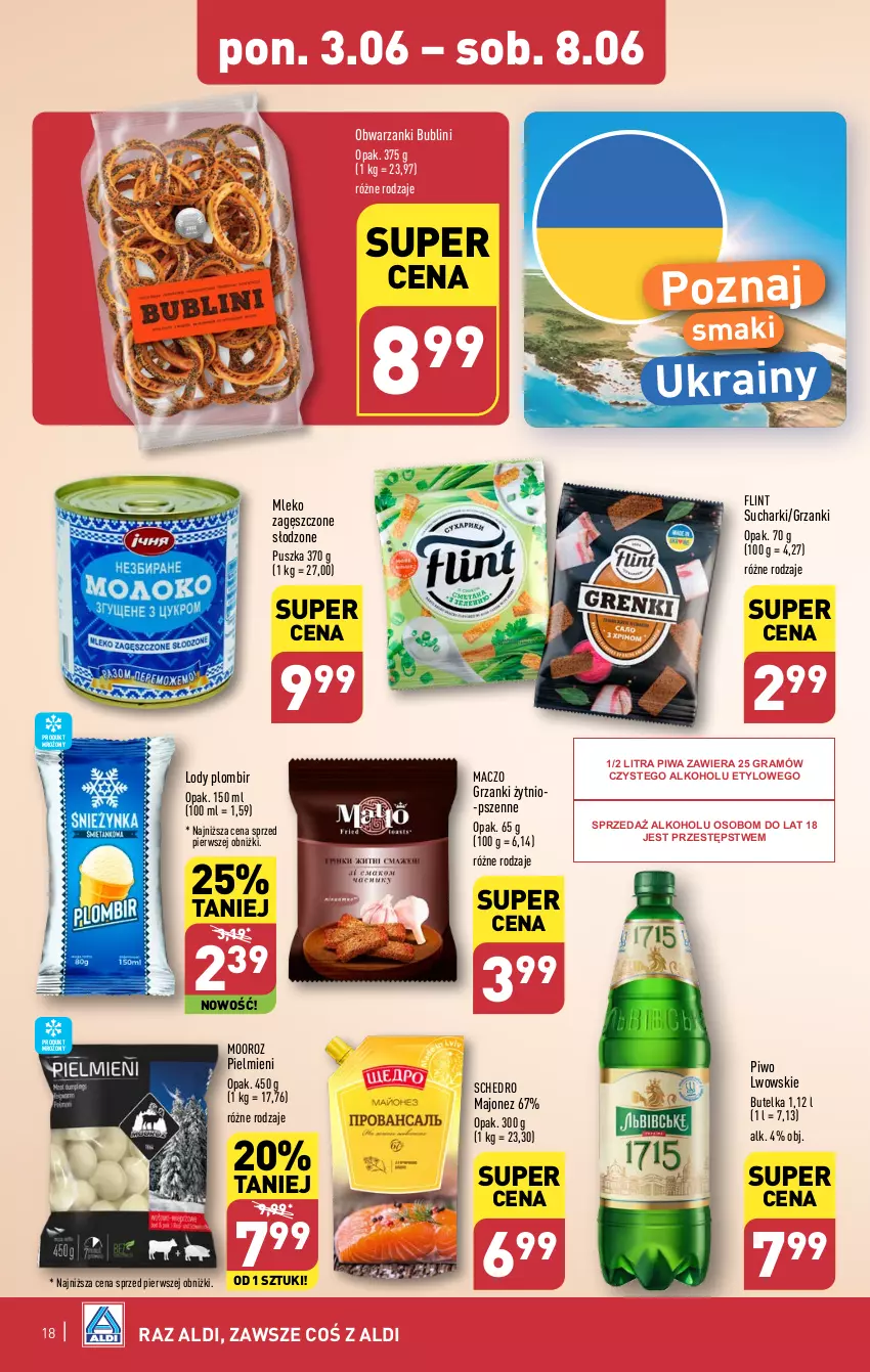 Gazetka promocyjna Aldi - Pełna oferta - ważna 03.06 do 08.06.2024 - strona 18 - produkty: Gra, Lody, Majonez, Mleko, Mleko zagęszczone, Piwa, Piwo