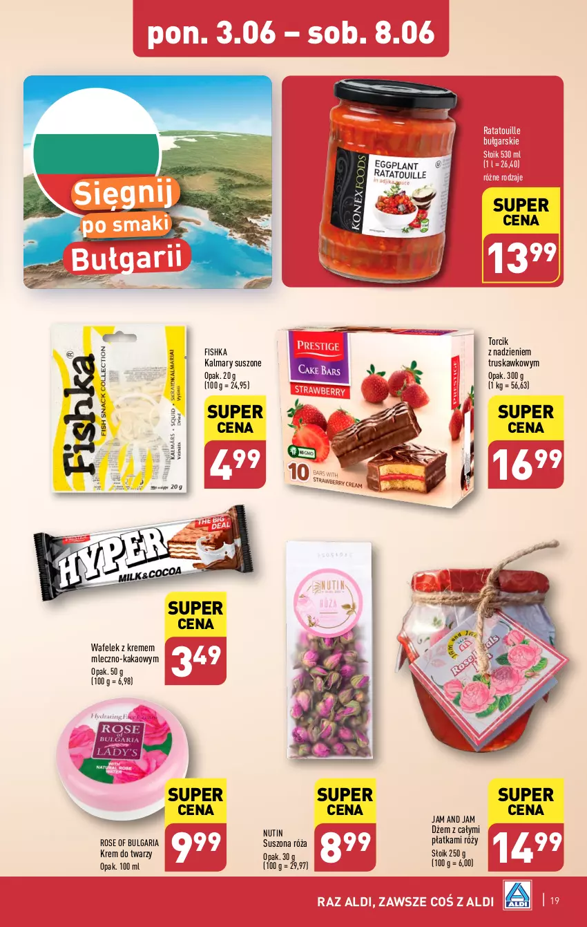 Gazetka promocyjna Aldi - Pełna oferta - ważna 03.06 do 08.06.2024 - strona 19 - produkty: Dżem, Kakao, Kalmar, Kalmary, Krem do twarzy, LG, Róża, Wafelek