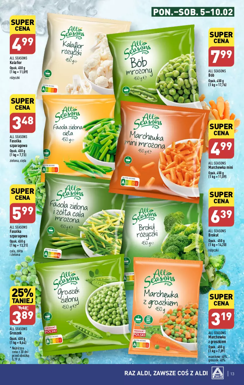 Gazetka promocyjna Aldi - Pełna oferta - ważna 26.02 do 02.03.2024 - strona 13 - produkty: All Seasons, Fa, Groszek, Kalafior, Marchewka