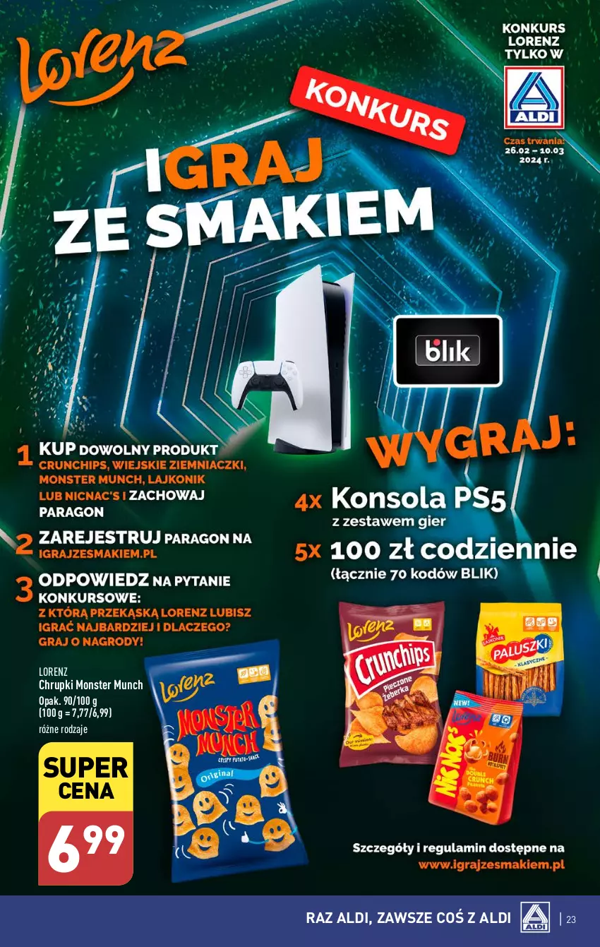 Gazetka promocyjna Aldi - Pełna oferta - ważna 26.02 do 02.03.2024 - strona 23 - produkty: Chrupki, Lorenz, Monster Munch