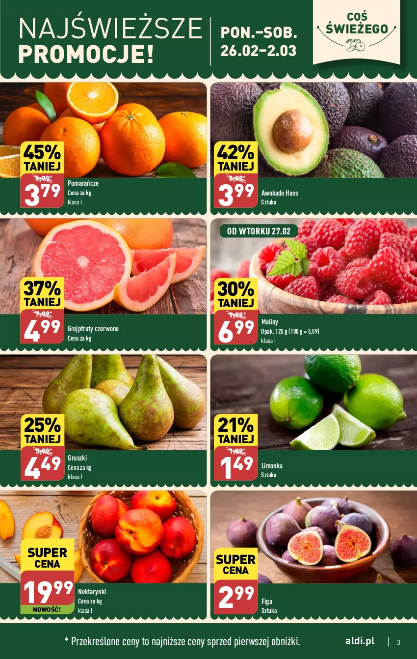 Gazetka promocyjna Aldi - Pełna oferta - ważna 26.02 do 02.03.2024 - strona 3 - produkty: Grejpfrut, Gruszki, Limonka, Maliny, Nektar, Pomarańcze