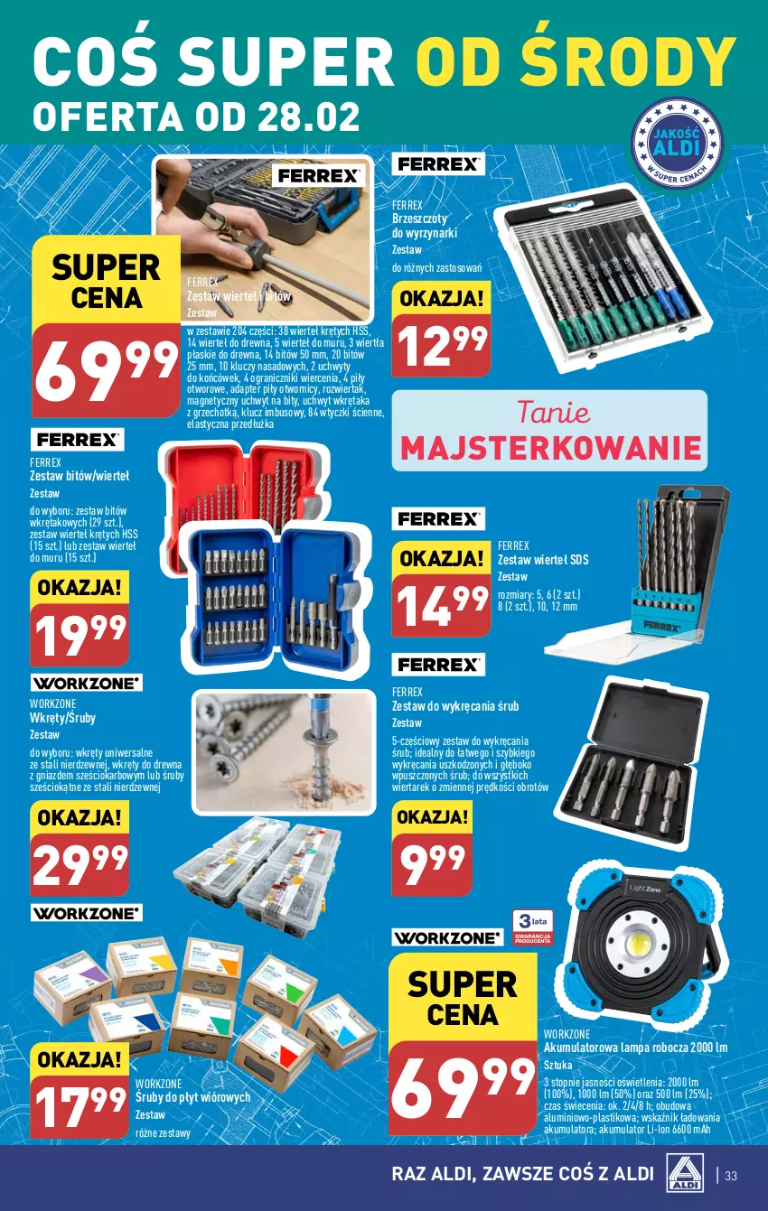 Gazetka promocyjna Aldi - Pełna oferta - ważna 26.02 do 02.03.2024 - strona 33 - produkty: Akumulator, Gra, Lampa, Top, Uchwyty, Wkręt, Zestaw wierteł