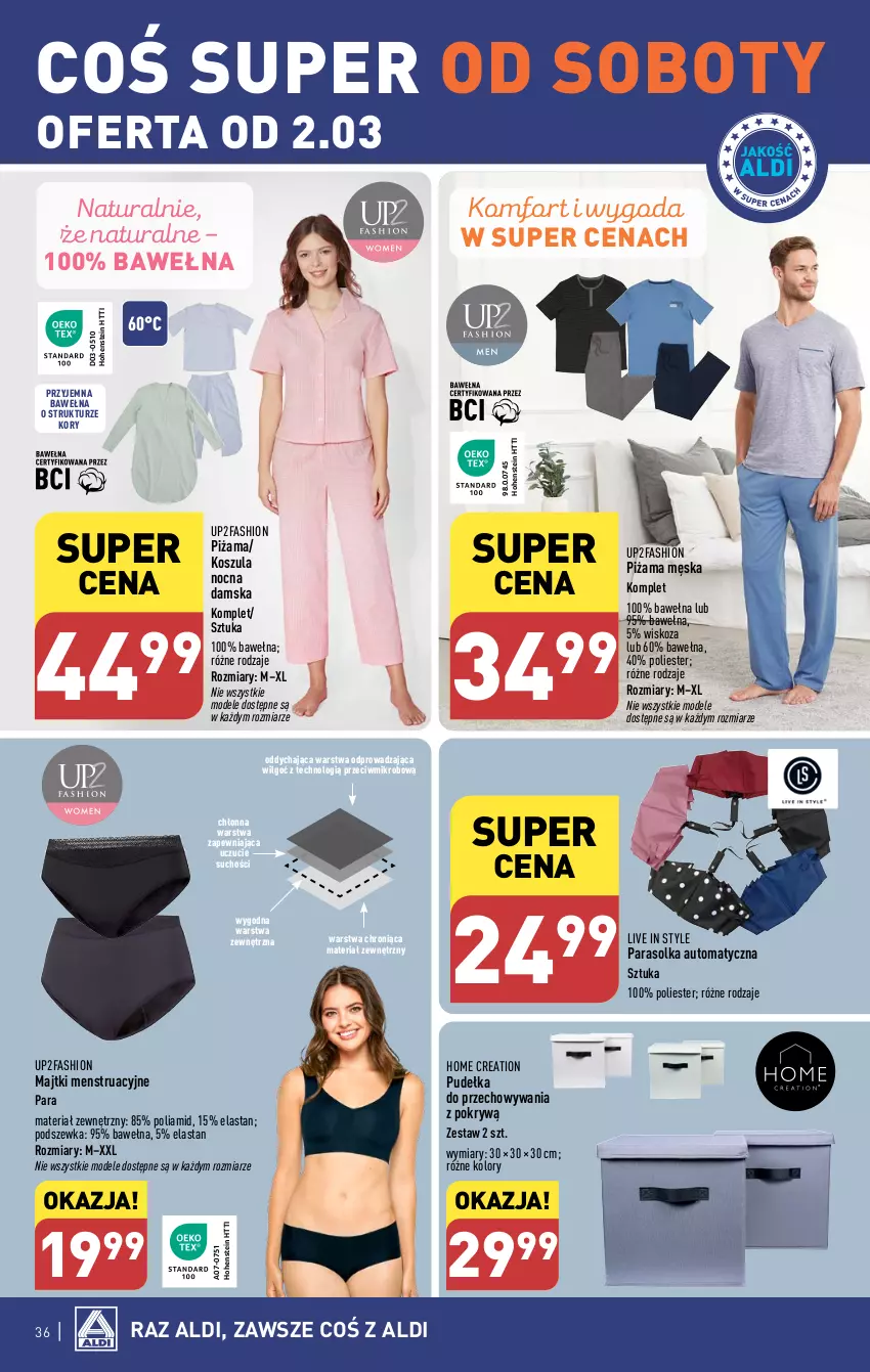 Gazetka promocyjna Aldi - Pełna oferta - ważna 26.02 do 02.03.2024 - strona 36 - produkty: Fa, Kosz, Koszula, Koszula nocna, LG, Majtki, Parasol, Piżama, Wełna