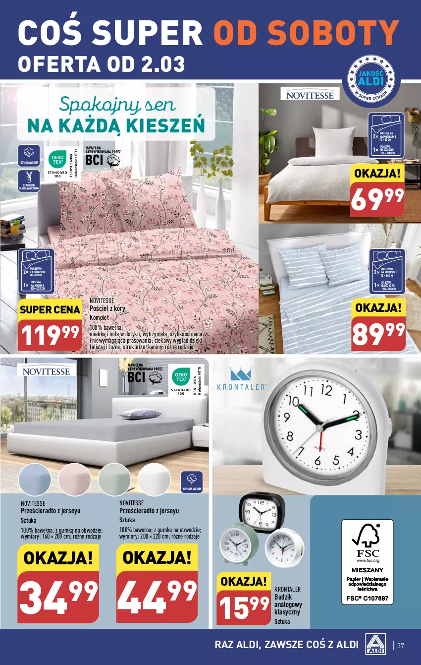 Gazetka promocyjna Aldi - Pełna oferta - ważna 26.02 do 02.03.2024 - strona 37 - produkty: Budzik, Fa, HP, Pościel, Poszewka, Prześcieradło, Wełna