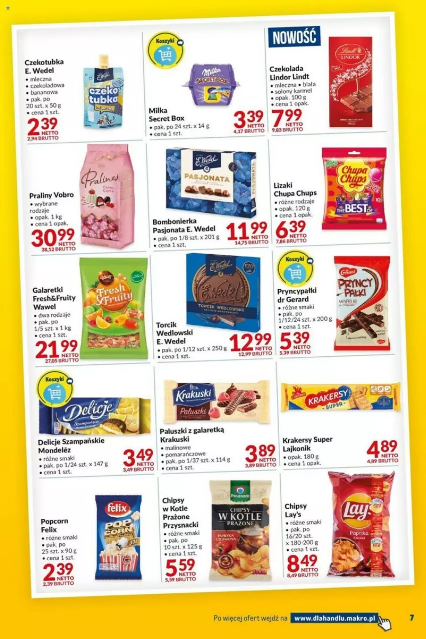 Gazetka promocyjna Makro - ważna 19.09 do 02.10.2023 - strona 11 - produkty: Chipsy, Chupa Chups, Czekolada, Delicje, Dr Gerard, E. Wedel, Felix, Gala, Galaretki, Krakersy, Krakus, Krakuski, Lajkonik, Lindor, Lindt, Lizaki, Milka, Popcorn, Praliny, Przysnacki, Wawel