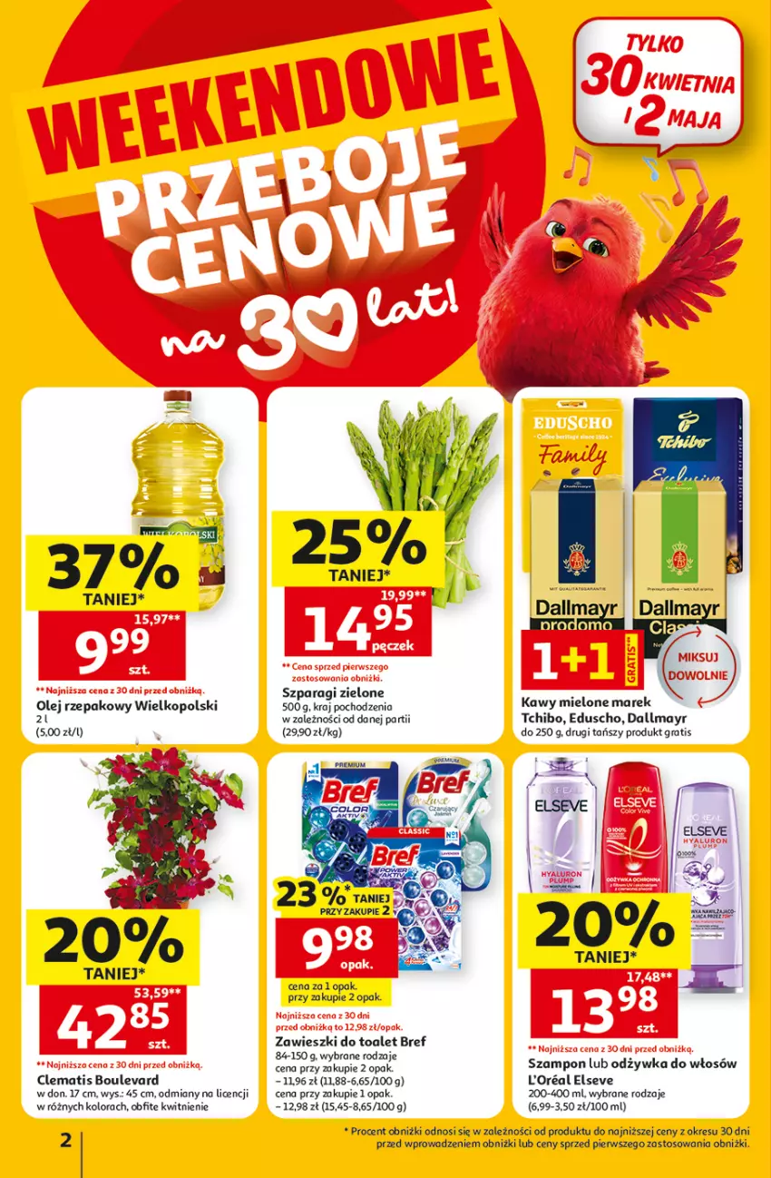 Gazetka promocyjna Auchan - Gazetka 30 Lat Hipermarket Auchan - ważna 29.04 do 06.05.2026 - strona 2 - produkty: Bref, Dallmayr, Elseve, Gra, Odżywka, Olej, Olej rzepakowy, Szampon, Tchibo, Zawieszki