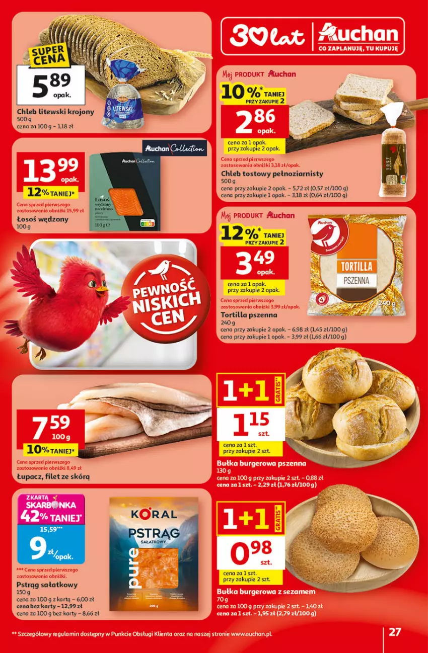 Gazetka promocyjna Auchan - Gazetka 30 Lat Hipermarket Auchan - ważna 29.04 do 06.05.2026 - strona 27 - produkty: Chleb, Chleb tostowy, Pstrąg, Sałat, Tortilla