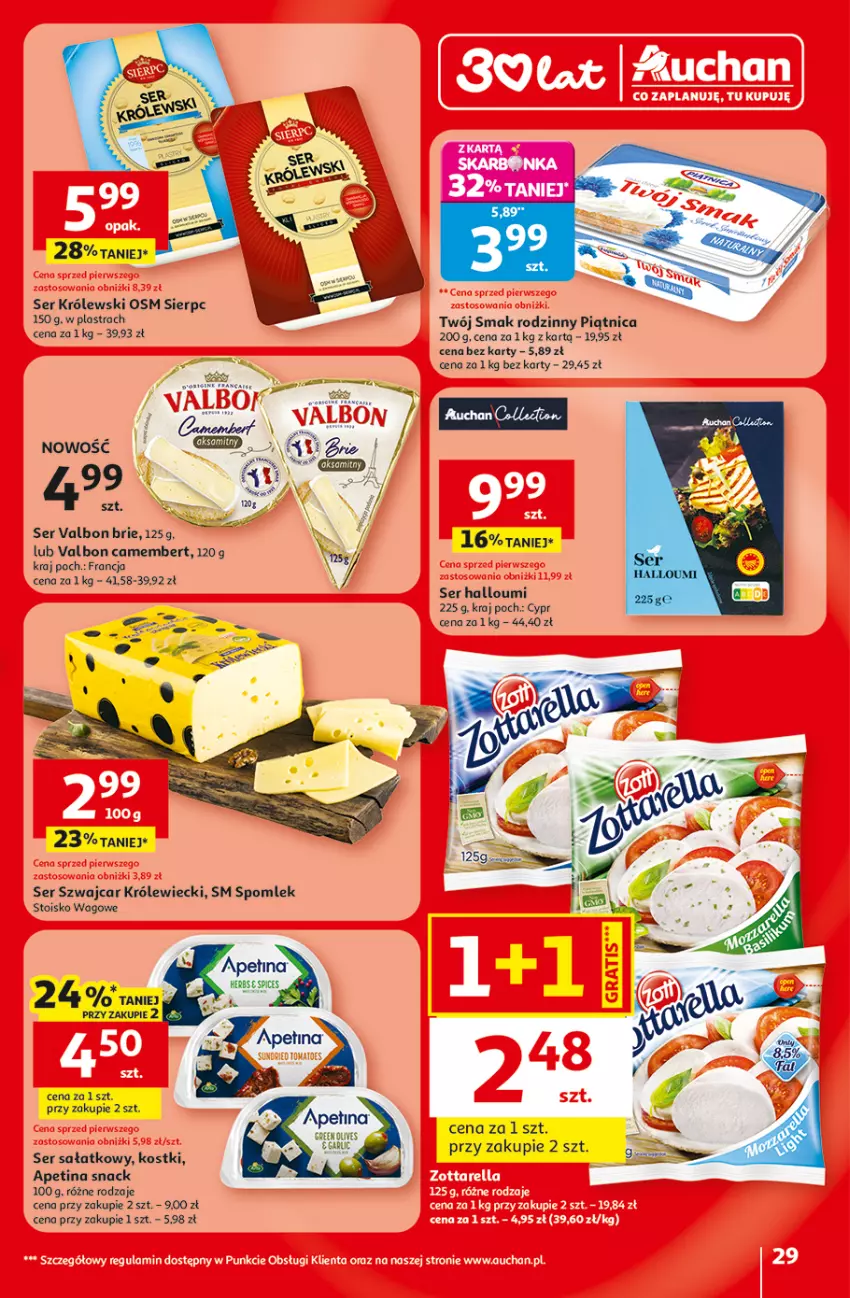 Gazetka promocyjna Auchan - Gazetka 30 Lat Hipermarket Auchan - ważna 29.04 do 06.05.2026 - strona 29 - produkty: Brie, Camembert, Fa, Królewski, Piątnica, Sałat, Ser, Twój Smak