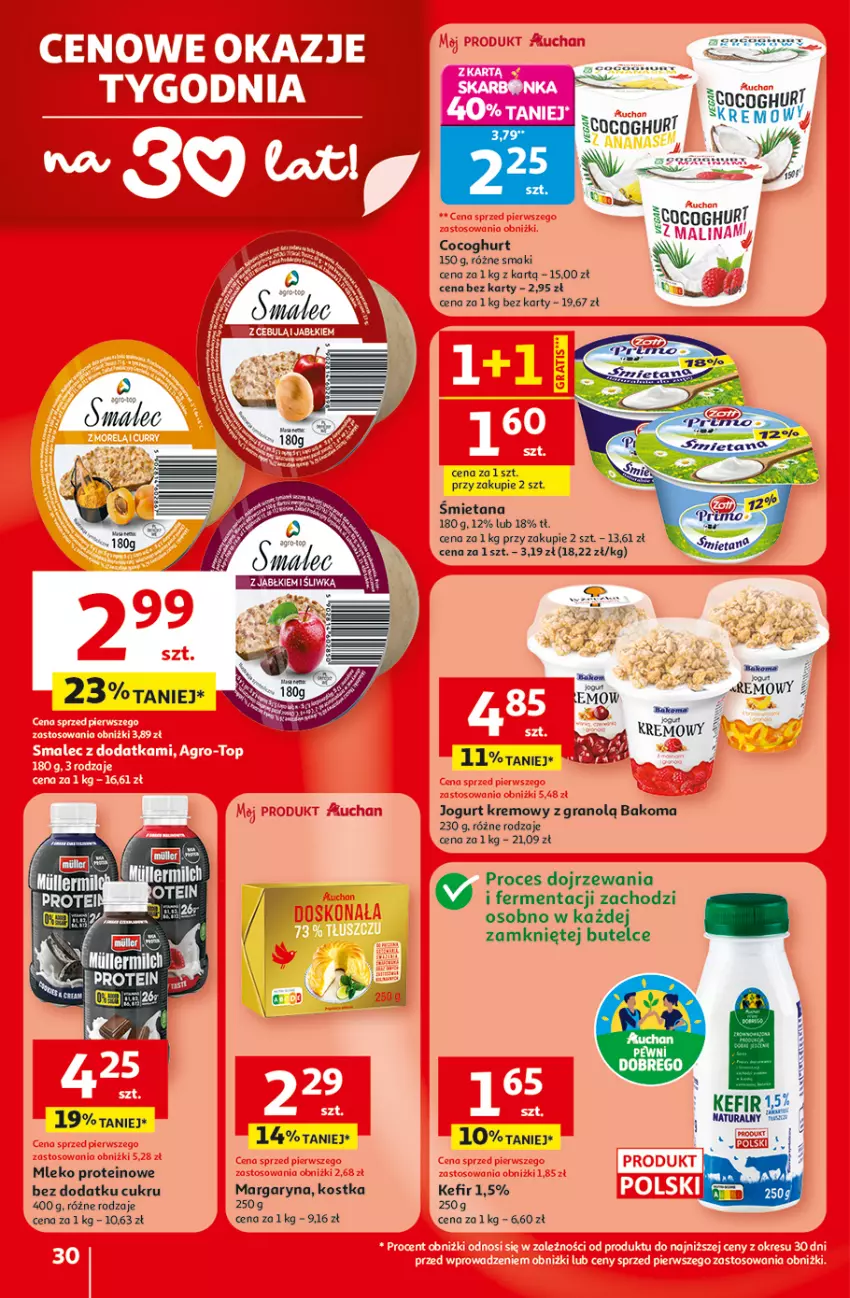 Gazetka promocyjna Auchan - Gazetka 30 Lat Hipermarket Auchan - ważna 29.04 do 06.05.2026 - strona 30 - produkty: Bakoma, Gra, Jogurt, Kefir, Margaryna, Mleko