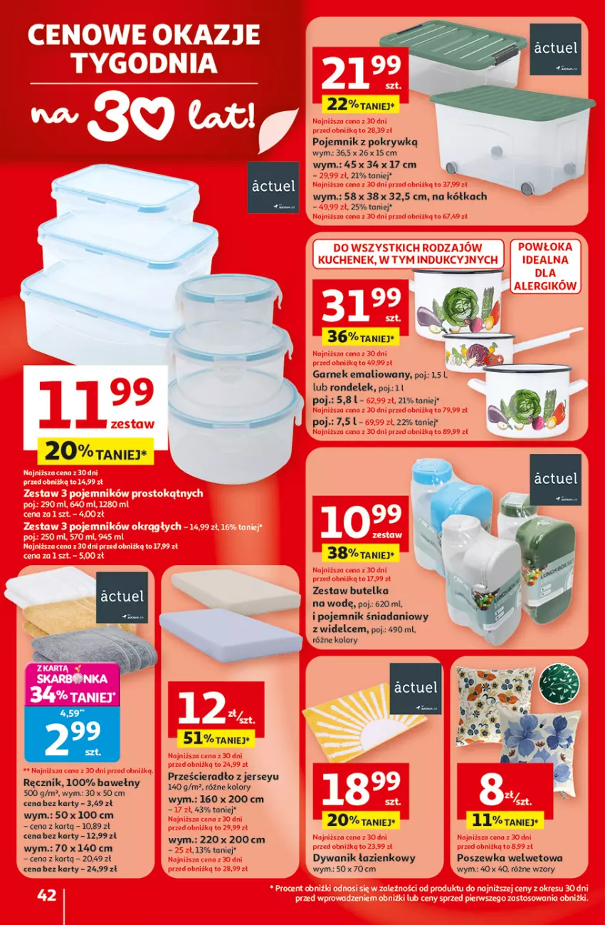 Gazetka promocyjna Auchan - Gazetka 30 Lat Hipermarket Auchan - ważna 29.04 do 06.05.2026 - strona 42 - produkty: Danio, Dywan, Dywanik, Dywanik łazienkowy, Garnek, Pojemnik, Pojemnik z pokrywką, Poszewka, Prześcieradło, Ręcznik, Rondel