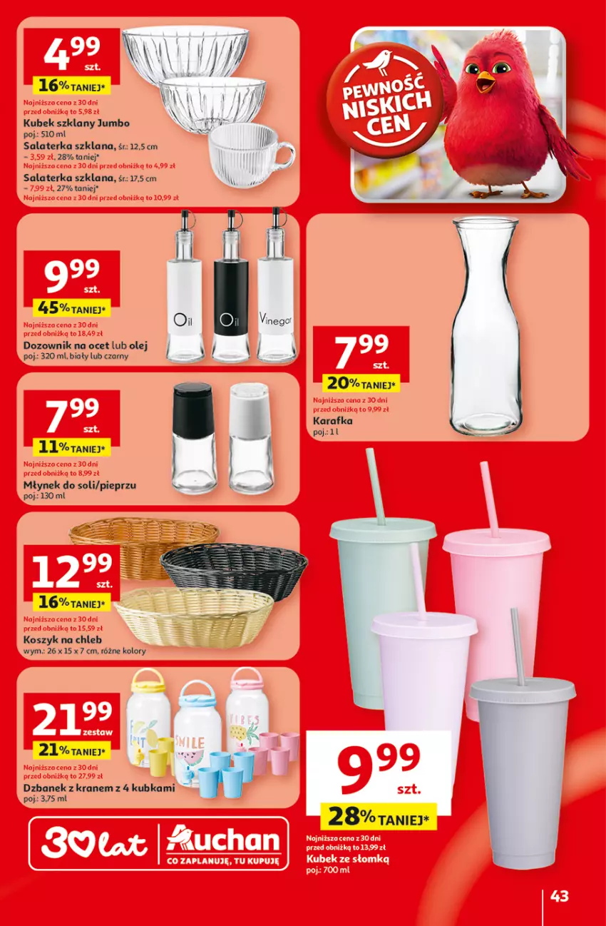 Gazetka promocyjna Auchan - Gazetka 30 Lat Hipermarket Auchan - ważna 29.04 do 06.05.2026 - strona 43 - produkty: Chleb, Dozownik, Dzbanek, Karafka, Kosz, Kubek, LANA, Młynek, Ocet, Olej, Pieprz, Salaterka