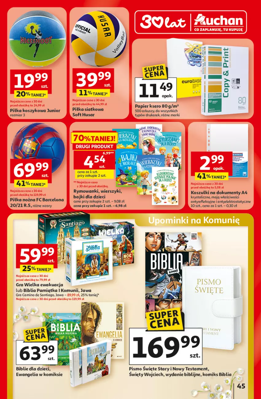 Gazetka promocyjna Auchan - Gazetka 30 Lat Hipermarket Auchan - ważna 29.04 do 06.05.2026 - strona 45 - produkty: Bell, Bella, Fa, Gra, Kosz, Noż, Papier, Pax, Piłka nożna, Ser