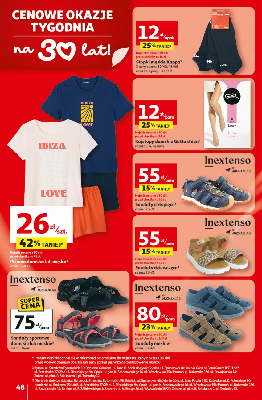 Gazetka promocyjna Auchan - Gazetka 30 Lat Hipermarket Auchan - ważna 29.04 do 06.05.2026 - strona 48 - produkty: Gatta, Por, Rajstopy, Sandał, Sport, Top