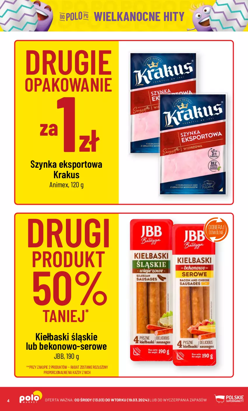 Gazetka promocyjna PoloMarket - Gazetka pomocyjna - ważna 13.03 do 19.03.2024 - strona 4 - produkty: Beko, Kiełbaski śląskie, Krakus, Por, Ser, Sport, Szynka