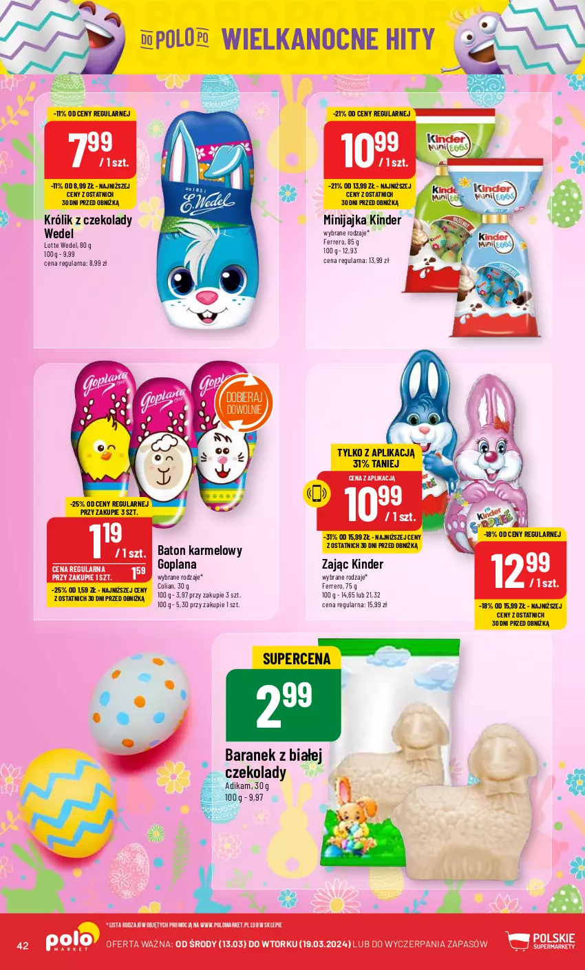 Gazetka promocyjna PoloMarket - Gazetka pomocyjna - ważna 13.03 do 19.03.2024 - strona 42 - produkty: Baton, Ferrero, Goplana, Kinder, Królik, LANA