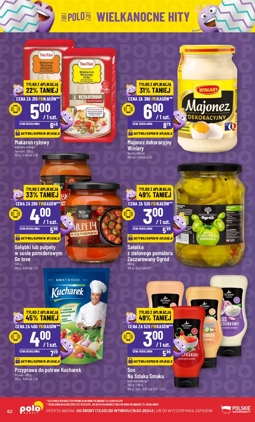 Gazetka promocyjna PoloMarket - Gazetka pomocyjna - ważna 13.03 do 19.03.2024 - strona 62 - produkty: Kucharek, Majonez, Makaron, Makaron ryżowy, Nestlé, Ogród, Prymat, Przyprawa do potraw, Pulpety, Ryż, Sałat, Sałatka, Sos, Winiary