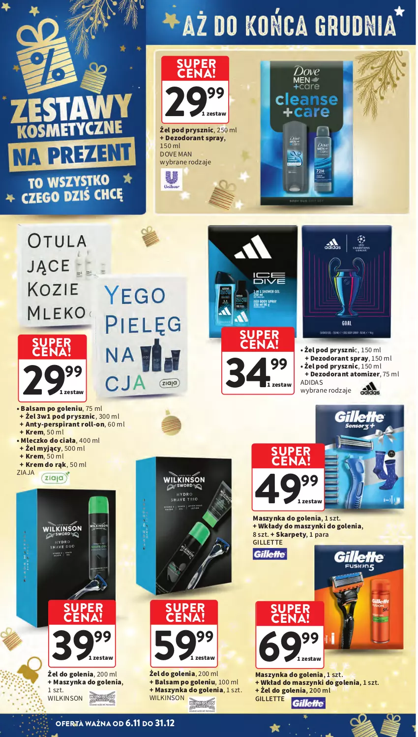 Gazetka promocyjna Intermarche - Gazetka Intermarche - ważna 13.11 do 19.11.2025 - strona 14 - produkty: Adidas, Balsam po goleniu, Dezodorant, Dove, Gillette, Karp, Krem do rąk, Maszynka, Maszynka do golenia, Mleczko, Mleczko do ciała, Szynka, Ziaja