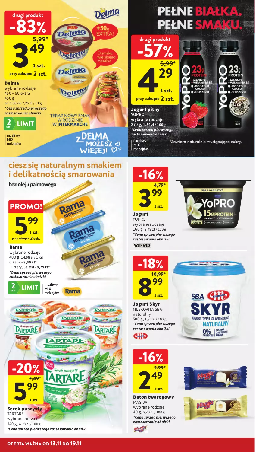 Gazetka promocyjna Intermarche - Gazetka Intermarche - ważna 13.11 do 19.11.2025 - strona 24 - produkty: Baton, Delma, Jogurt, Jogurt pitny, Magija, Mleko, Mlekovita, Rama, Ser, Serek, Serek puszysty, Tarta, Tartare