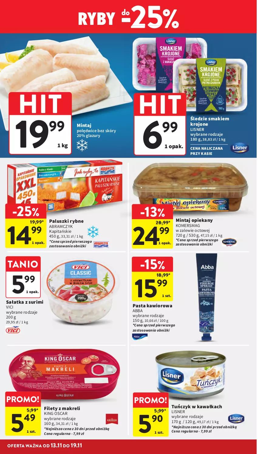 Gazetka promocyjna Intermarche - Gazetka Intermarche - ważna 13.11 do 19.11.2025 - strona 26 - produkty: Kawa, Kawior, Lazur, Lisner, Mintaj, Paluszki rybne, Sałat, Sałatka, Surimi, Tuńczyk