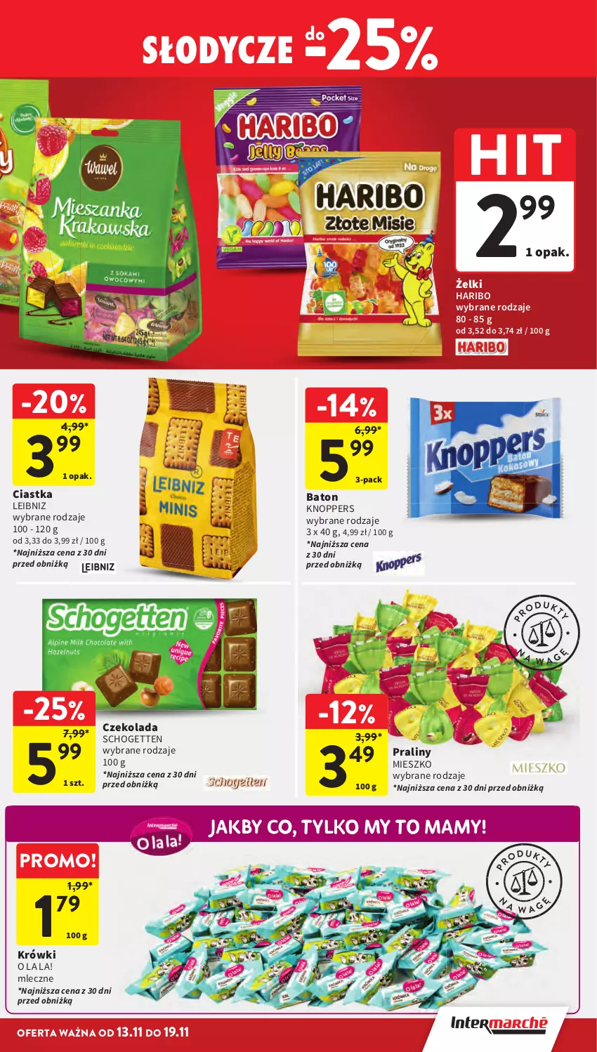 Gazetka promocyjna Intermarche - Gazetka Intermarche - ważna 13.11 do 19.11.2025 - strona 29 - produkty: Baton, Ciastka, Czekolada, Haribo, Knoppers, Praliny, Schogetten