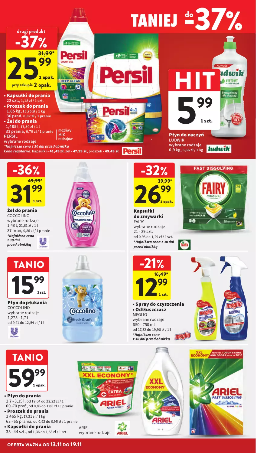 Gazetka promocyjna Intermarche - Gazetka Intermarche - ważna 13.11 do 19.11.2025 - strona 36 - produkty: Ariel, Coccolino, Fa, Fairy, Kapsułki do prania, Ludwik, Odtłuszczacz, Persil, Płyn do płukania, Płyn do prania, Proszek do prania, Spray do czyszczenia, Zmywarki