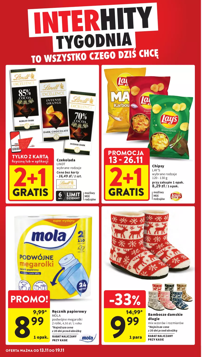 Gazetka promocyjna Intermarche - Gazetka Intermarche - ważna 13.11 do 19.11.2025 - strona 6 - produkty: Chipsy, Czekolada, Gra, Lindt, Mola, Papier, Ręcznik, Rolki
