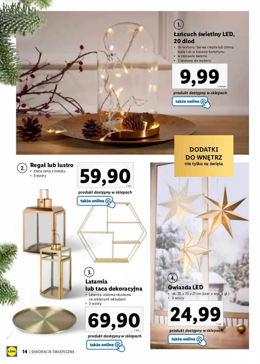 Gazetka promocyjna Lidl - KATALOG DEKORACJE ŚWIĄTECZNE - ważna 14.11 do 25.12.2022 - strona 14 - produkty: Bursztyn, Gwiazda, Latarnia, Lustro, Rama, Regał, Taca