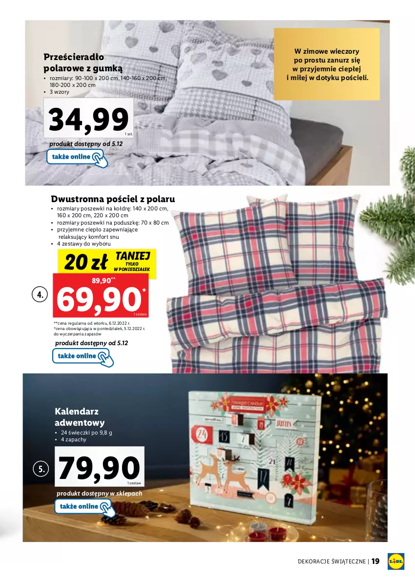 Gazetka promocyjna Lidl - KATALOG DEKORACJE ŚWIĄTECZNE - ważna 14.11 do 25.12.2022 - strona 19 - produkty: Kalendarz, Kalendarz adwentowy, Pościel, Prześcieradło