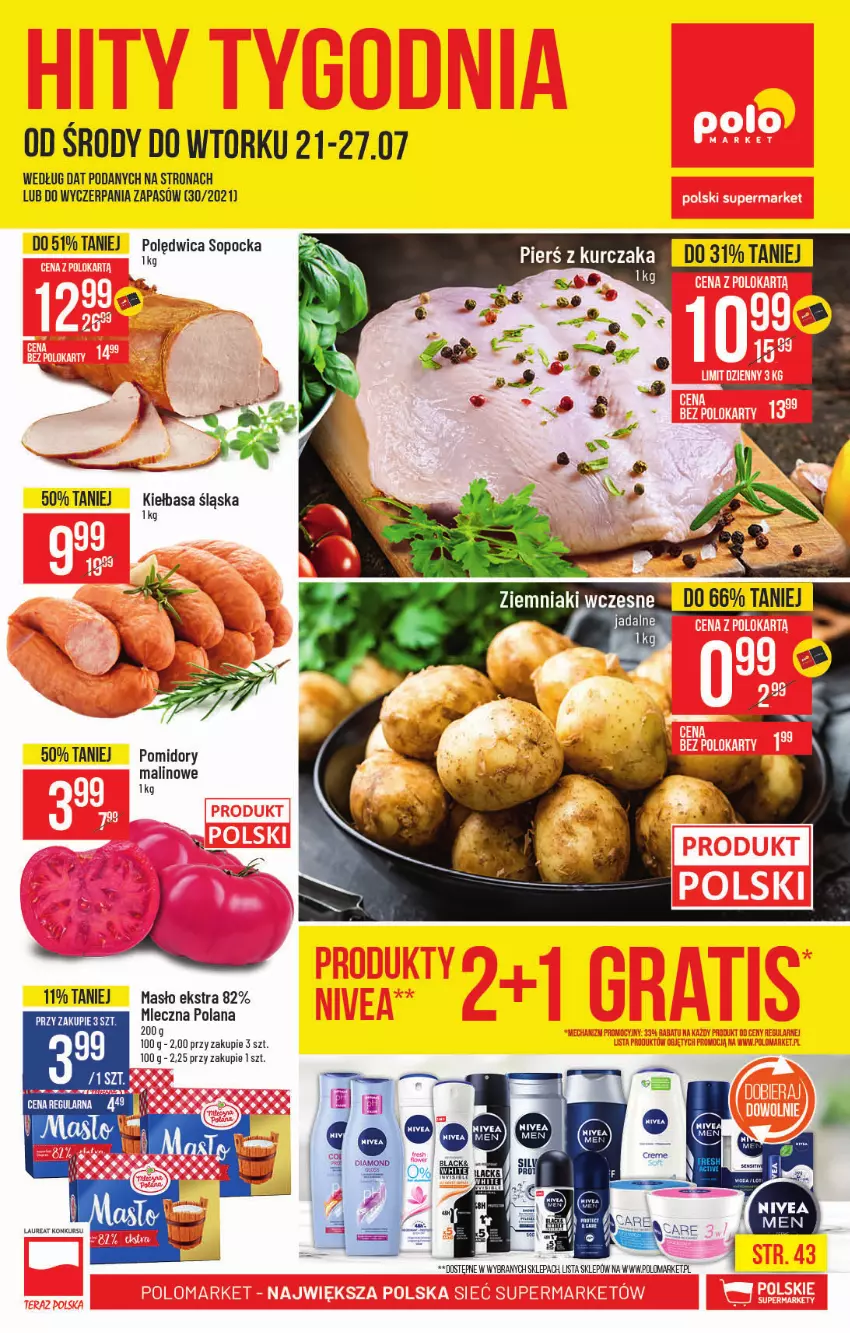 Gazetka promocyjna PoloMarket - Gazetka pomocyjna - ważna 21.07 do 27.07.2021 - strona 1 - produkty: Kiełbasa, Kiełbasa śląska, LANA, Laur, LG, Masło, Pomidory