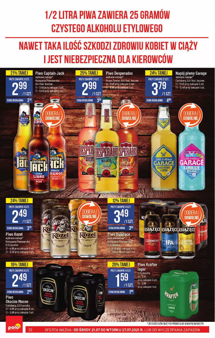 Gazetka promocyjna PoloMarket - Gazetka pomocyjna - ważna 21.07 do 27.07.2021 - strona 32 - produkty: Captain Jack, Carlsberg, Fa, Gra, Koc, Kozel, Książęce, Napój, Okocim, Piec, Piwa, Piwo