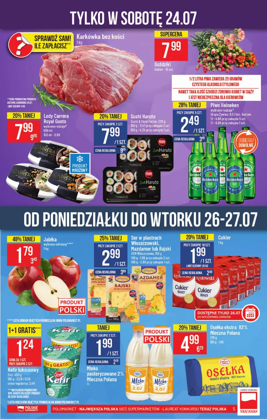 Gazetka promocyjna PoloMarket - Gazetka pomocyjna - ważna 21.07 do 27.07.2021 - strona 5 - produkty: Cukier, Kefir, Kosz, LANA, Masło, Mazdamer, Mleko, Sushi