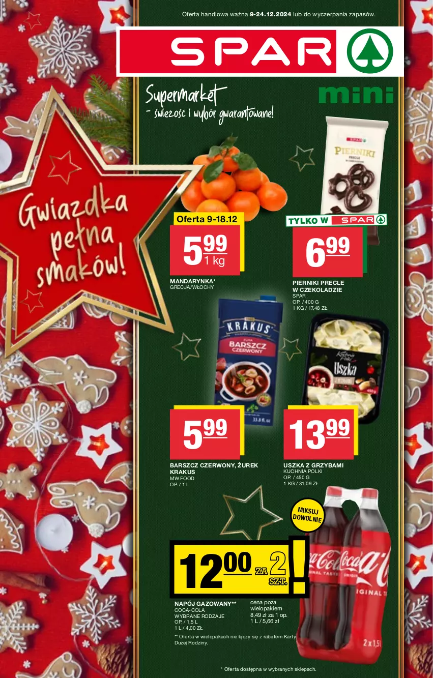 Gazetka promocyjna Spar - Spar-Mini - ważna 09.12 do 19.12.2024 - strona 1 - produkty: Coca-Cola, Krakus, Kuchnia, Napój, Napój gazowany, Piernik, Precle