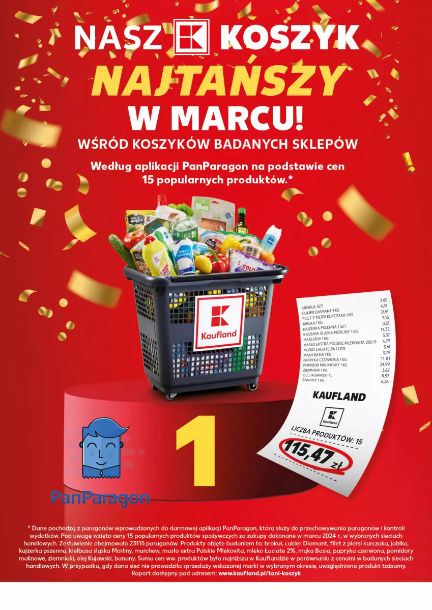 Gazetka promocyjna Kaufland - Kaufland - ważna 15.04 do 17.04.2024 - strona 8 - produkty: Banany, Basia, Cukier, Diamant, Dres, Filet z piersi kurczaka, Jabłka, Kajzerka, Kajzerka pszenna, Kiełbasa, Kiełbasa śląska, Kosz, Kujawski, Kurczak, Masło, Mleko, Mlekovita, Morliny, Olej, Papryka, Papryka czerwona, Pomidory, Por, Ziemniaki