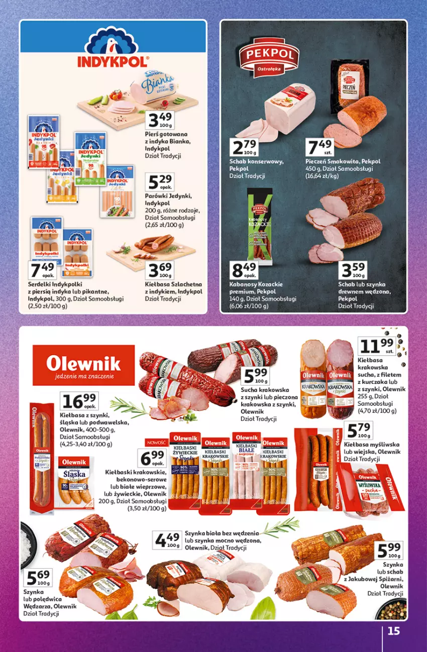 Gazetka promocyjna Auchan - Gazetka 30 Lat Hipermarket Auchan Znane marki - ważna 03.09 do 09.09.2026 - strona 15 - produkty: Beko, Bianka, Kabanos, Kiełbasa, Kiełbasa krakowska, Kiełbaski białe, Kurczak, Olewnik, Parówki, Pekpol, Piec, Polędwica, Ser, Serdelki, Szynka, Wawel
